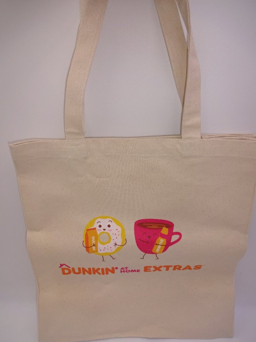 NWOT Dunkin' At Home Extras Canvas Tote Bag Donuts Coffee Cup Orange Pink